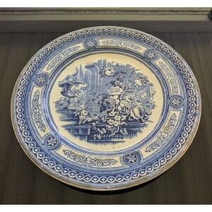Antique Transferware Blue Plate 10" Peony Pinder Bourne & Co Burslem 1860s Urn